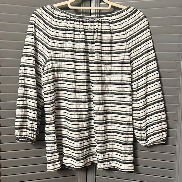 Max Studio Peasant Style Knit Top, Black & White Stripes, 3/4 Sleeves, Size S - Picture 2 of 13
